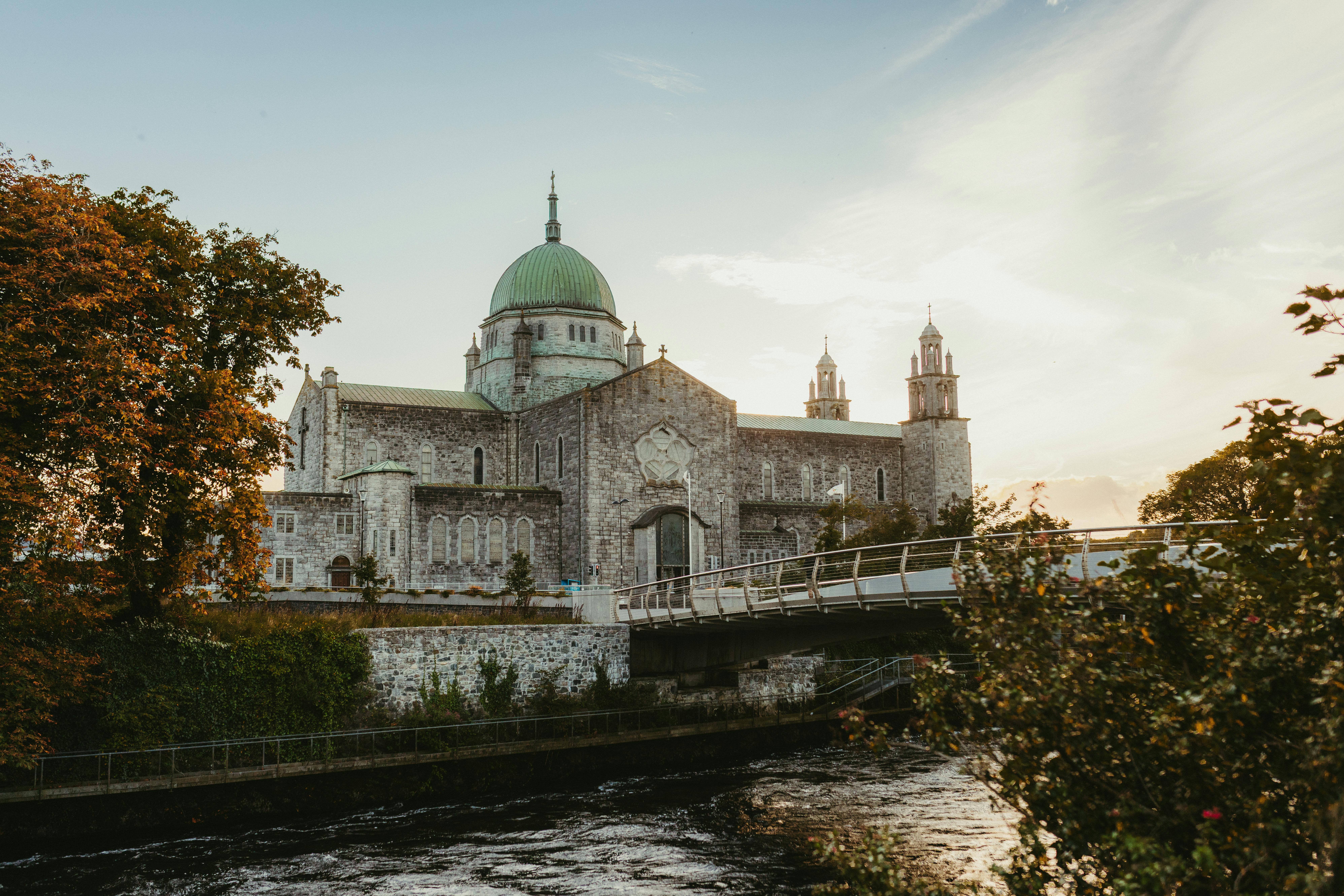 Galway Cathedral and river at sunset